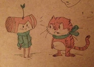 Art depicting a conceptual design for Namco High Cousin alongside a conceptual design for Meowkie. (Art by Magnolia Porter)