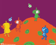 A wallpaper featuring cousins on the Space Mushroom.