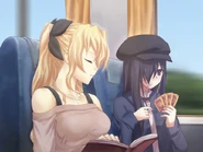 Lilly riding a train with Hanako