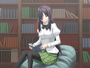 Hanako reading in the library