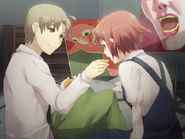 Hisao feeds Rin, to ensure himself she is healthy