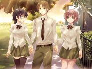 Shizune, Misha y Hisao, caminando alrededor de la escuela.