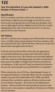 132's page of the 2016 Bears of Brooks River book page 36 ~ info only