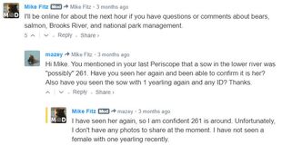 Mike Fitz' July 5, 2019 13:04 comment re: he has seen 261 again and is confident she is around