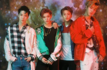 TAEYONG, DOYOUNG, LUCAS, and MARK promoting 'Yestoday'.