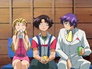 Ryuto, Miu and Kenichi talking about the old days.