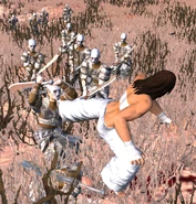 A Karate Drifter crushing a squad of Skeleton Bandits