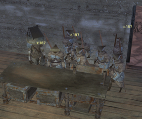 NPCs purchasing items at a player-owned shop counter.
