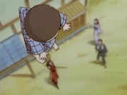 Iori flying high once Chō throws the sneath in the air