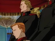 Meldars seated, with Lentz and Schneider standing at his sides