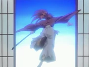 Kenshin leaving the Aoiya running to save Iori from Chō