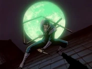 Okina in ninja uniform with the full moon