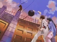 Sanosuke and Megumi are attacked by Shikijō