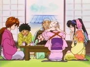 The Kenshingumi eating the food Megumi prepared