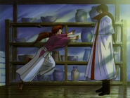 Kenshin jumping to hugh Hiko in joy