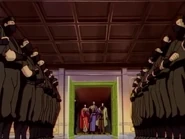 Shishio, Yumi and Hōji annouce the news to the army