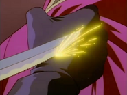 Shishio igniting an explosion of his glove with gunpowder