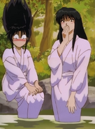 Kaoru and Megumi watch Kenshin naked at the hot springs