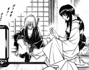 Kenshin gives Tomoe shelter at the Chōshū clan's inn.