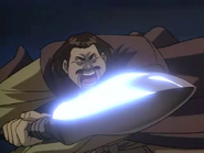 Tsuruzaemon attacking Kenshin with his spear