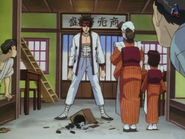 Sanosuke destroying things at the Akabeko