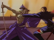 Shishio attacking Saitō after blocking the Gatotsu Zero Shiki