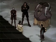 Aoshi and the 4 Oniwabanshū leaving the Aoiya