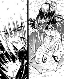 Kenshin holds Tomoe as she dies