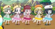 The Keroro Platoon wearing bridal dresses