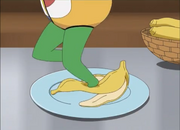 The  Keroro about to step onto a banana.