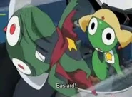 Dark Keroro being hit by Keroro and being called a "bastard"