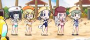 The Keroro Platoon wearing swimsuits