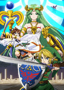 Artwork promotionnel de Palutena pour Super Smash Bros. pour Wii U & 3DS. On peut y voir Pit maléfique en haut à droite.