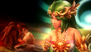 Palutena holding an injured Pit.