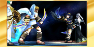 Pit in Dark Pit's All-Star Congratulations Screen (3DS).