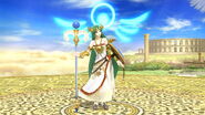 Palutena tapping the bottom of her staff to the ground, making her halo glow.