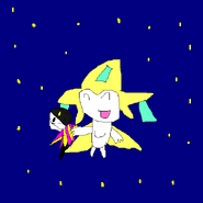 Jirachi holding a Dimentia doll (© SmashBrosNextDoor)