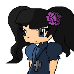 Character from gacha nebula with black hair and brown skin wearing blue  clothes
