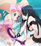 Satsuki, in Nudist Gear, facing against Nui.