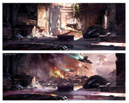 Two stages of concept art.