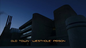 Westhole Prison, exterior, night