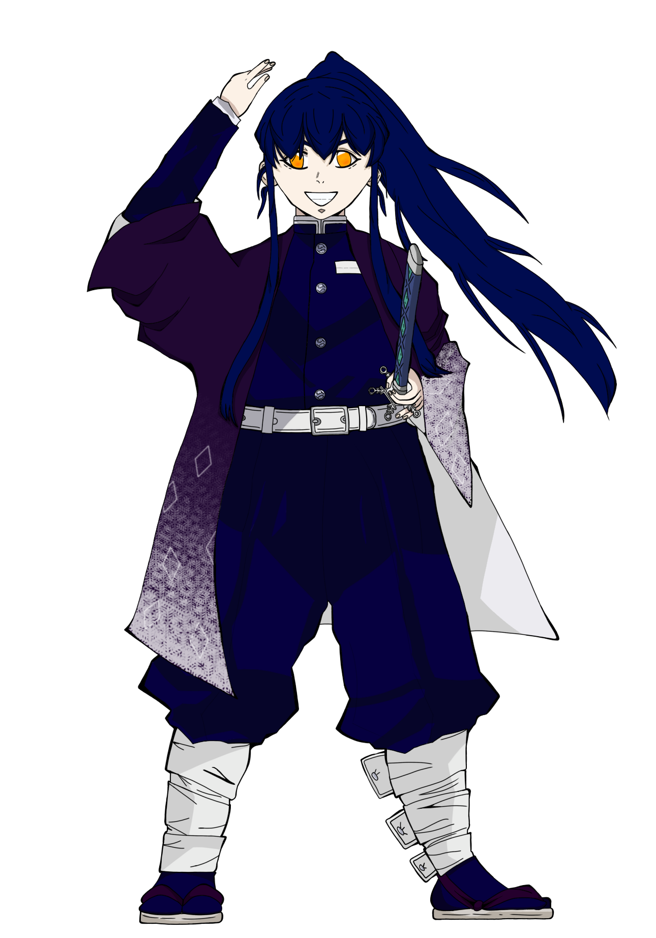 Can you make clothing for this oc of the universe of the anime kimetsu no  yaiba and can you make it really close and detailed to the anime? name:  setsuna kamisato backstory