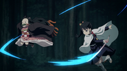 Nezuko dodging Kanao's attacks.