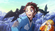 Tanjiro receiving his crow