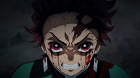 Tanjiro's eyes becoming bloodshot due to his rage