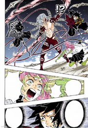 The Hashira notice Muzan's instant regeneration when they attack