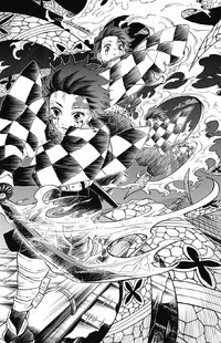 Tanjiro slashing Daki's obi with Hinokami Kagura.