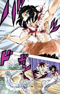 Doma slashes Inosuke's chest for interrupting his story.