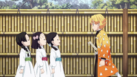 Kiyo, Sumi, and Naho commending Zenitsu
