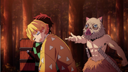 Zenitsu hearing Tanjiro and Inosuke argue.
